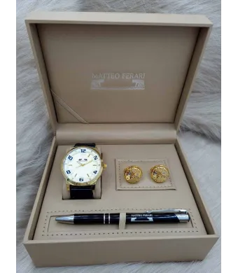 Set cadou pentru barbati Matteo Ferari, ceas, butoni, pix metalic MF032B110G - Engross
