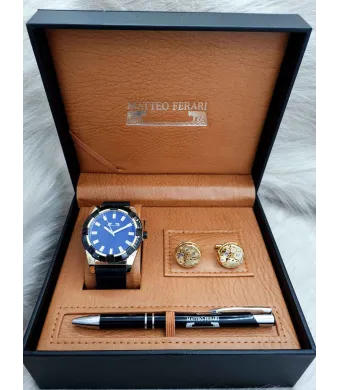 Set cadou pentru barbati Matteo Ferari, ceas, butoni, pix metalic MF033B110G - Engross