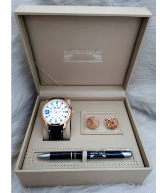 Set cadou pentru barbati Matteo Ferari, ceas, butoni, pix metalic MF034B110G - Engross