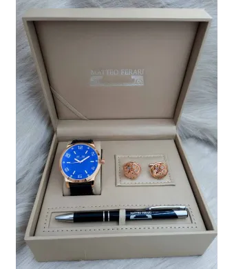 Set cadou pentru barbati Matteo Ferari, ceas, butoni, pix metalic MF035B110G - Engross
