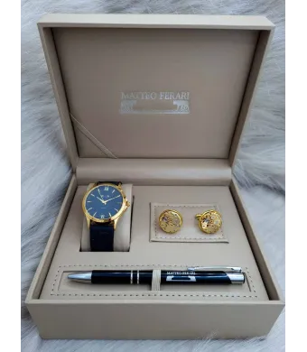 Set cadou pentru barbati Matteo Ferari, ceas, butoni, pix metalic MF036B110G - Engross