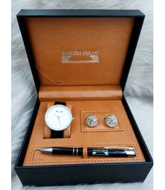 Set cadou pentru barbati Matteo Ferari, ceas, butoni, pix metalic MF037B110G - Engross