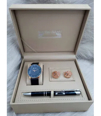 Set cadou pentru barbati Matteo Ferari, ceas, butoni, pix metalic MF038B110G - Engross