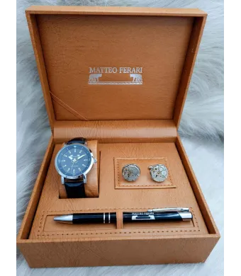 Set cadou pentru barbati Matteo Ferari, ceas, butoni, pix metalic MF039B110G - Engross