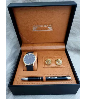 Set cadou pentru barbati Matteo Ferari, ceas, butoni, pix metalic MF040B110G - Engross