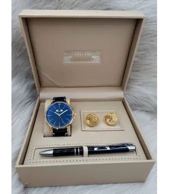 Set cadou pentru barbati Matteo Ferari, ceas, butoni, pix metalic MF041B110G - Engross