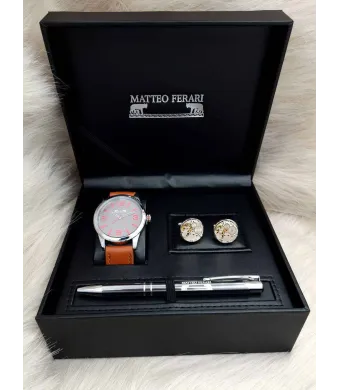 Set cadou pentru barbati Matteo Ferari, ceas, butoni, pix metalic MF042B110G - Engross