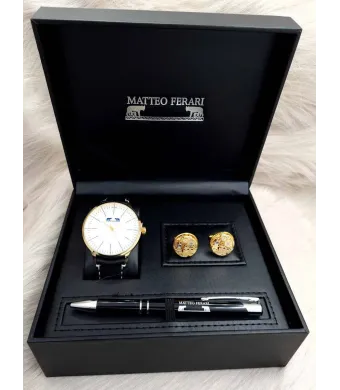 Set cadou pentru barbati Matteo Ferari, ceas, butoni, pix metalic MF043B110G - Engross