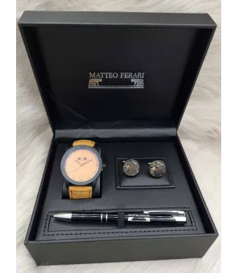Set cadou pentru barbati Matteo Ferari, ceas, butoni, pix metalic MF044B110G - Engross