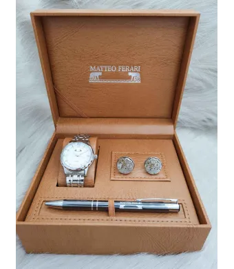 Set cadou pentru barbati Matteo Ferari, ceas, butoni, pix metalic MF046B110G - Engross