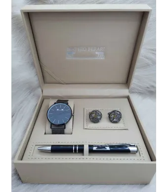 Set cadou pentru barbati Matteo Ferari, ceas, butoni, pix metalic MF047B110G - Engross