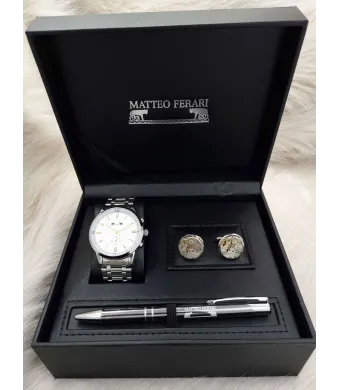 Set cadou pentru barbati Matteo Ferari, ceas, butoni, pix metalic MF048B110G - Engross