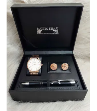 Set cadou pentru barbati Matteo Ferari, ceas, butoni, pix metalic MF049B110G - Engross