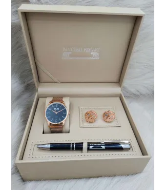 Set cadou pentru barbati Matteo Ferari, ceas, butoni, pix metalic MF050B110G - Engross