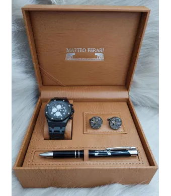 Set cadou pentru barbati Matteo Ferari, ceas, butoni, pix metalic MF051B110G - Engross