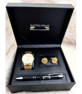 Set cadou pentru barbati Matteo Ferari, ceas, butoni, pix metalic MF052B110G - Engross