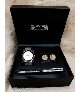 Set cadou pentru barbati Matteo Ferari, ceas, butoni, pix metalic MF053B110G - Engross