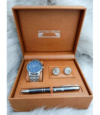 Set cadou pentru barbati Matteo Ferari, ceas, butoni, pix metalic MF054B110G - Engross