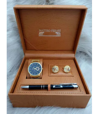 Set cadou pentru barbati Matteo Ferari, ceas, butoni, pix metalic MF055110G - Engross