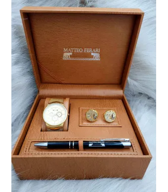 Set cadou pentru barbati Matteo Ferari, ceas, butoni, pix metalic MF056B110G - Engross