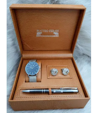 Set cadou pentru barbati Matteo Ferari, ceas, butoni, pix metalic MF057B110G - Engross