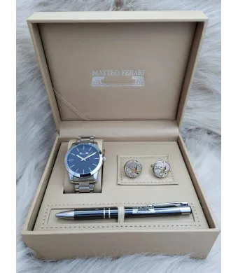 Set cadou pentru barbati Matteo Ferari, ceas, butoni, pix metalic MF059B110G - Engross