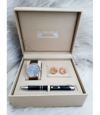 Set cadou pentru barbati Matteo Ferari, ceas, butoni, pix metalic MF060B110G - Engross