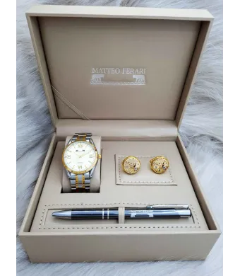Set cadou pentru barbati Matteo Ferari, ceas, butoni, pix metalic MF061B110G - Engross