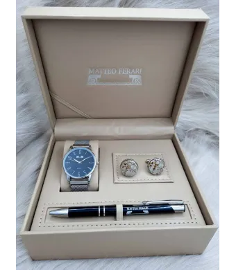 Set cadou pentru barbati Matteo Ferari, ceas, butoni, pix metalic MF062B110G - Engross