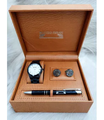 Set cadou pentru barbati Matteo Ferari, ceas, butoni, pix metalic MF063B110G - Engross