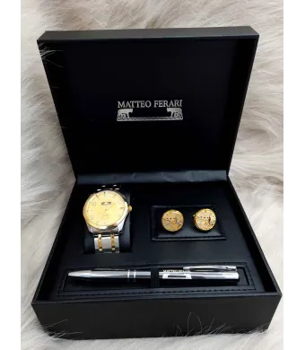 Set cadou pentru barbati Matteo Ferari, ceas, butoni, pix metalic MF064B110G - Engross