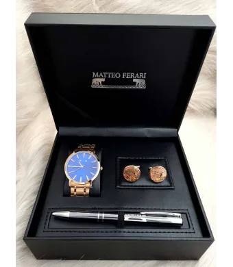 Set cadou pentru barbati Matteo Ferari, ceas, butoni, pix metalic MF068B110G - Engross