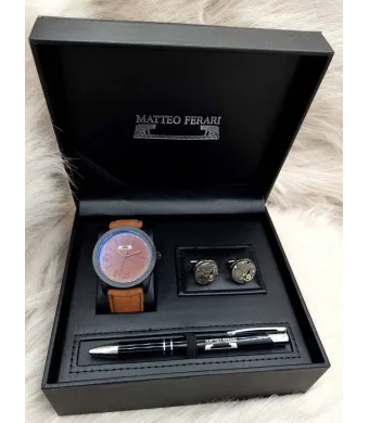 Set cadou pentru barbati Matteo Ferari, ceas, butoni, pix metalic MF069B110G - Engross