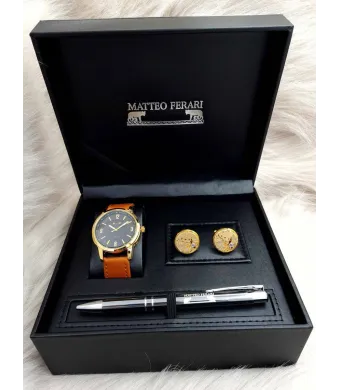 Set cadou pentru barbati Matteo Ferari, ceas, butoni, pix metalic MF070B110G - Engross