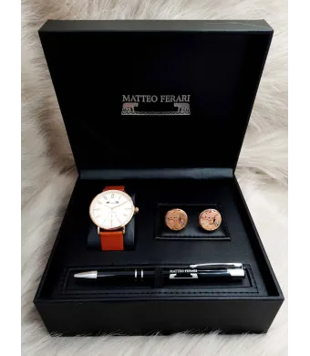 Set cadou pentru barbati Matteo Ferari, ceas, butoni, pix metalic MF071B110G - Engross