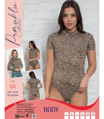 Body Leopard Maneca Scurta Pamuklu 01  Engros