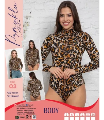 Body Leopard Maneca Lunga Pamuklu 03 Engros
